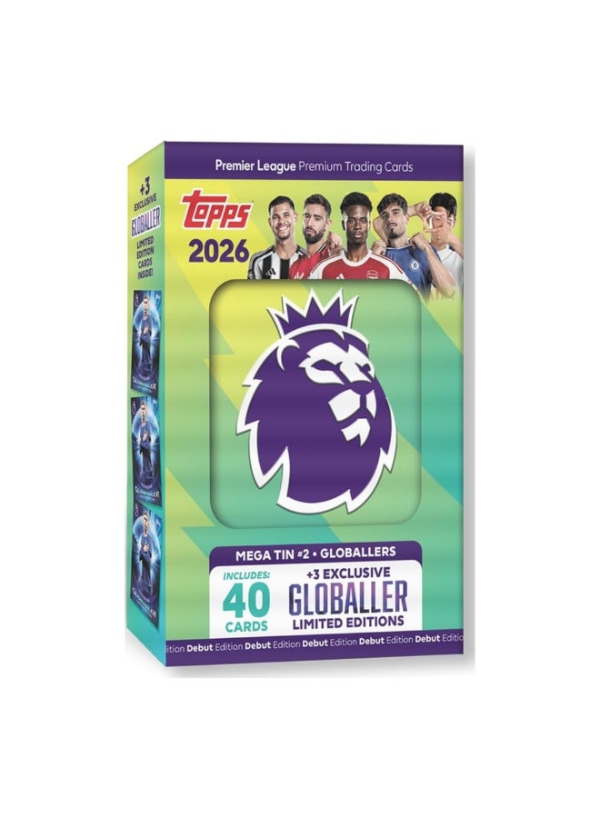 Topps Premier League 2025/2026 Collectible Football Trading Cards, Mega Tin "Globallers" with 40 Cards + 3 Exclusive "Globallers" Limited Edition Cards, Officially Licensed Product - Image 1